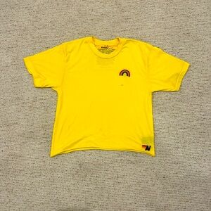 Aviator Nation Small Yellow Tee with Rainbow Stitching